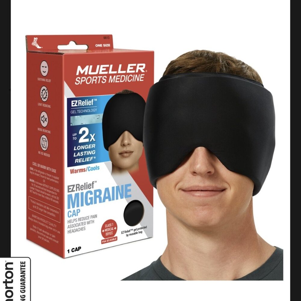 Mueller EZ Relief Migraine Cap, Unisex, Cold/Hot, One Size Fits Most, Black NEW